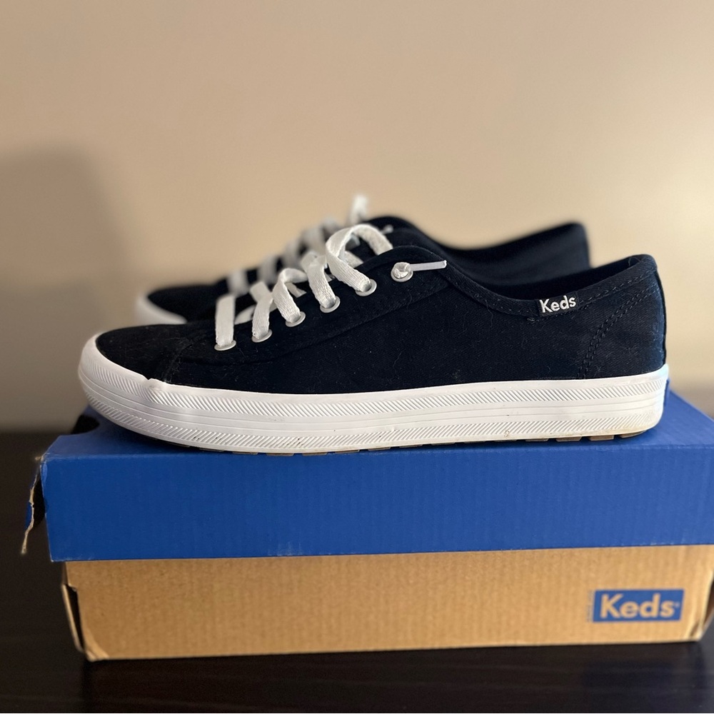 Keds Black Canvas Sneakers with White Accents
